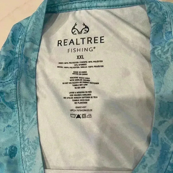 REALTREE FISHING Light Blue Marbled Wave Long Sleeve Performance Vented Mens 2XL - Picture 3 of 4